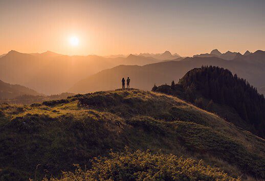 Sunrise in the middle of the mountain landscape of Damüls/Faschina.