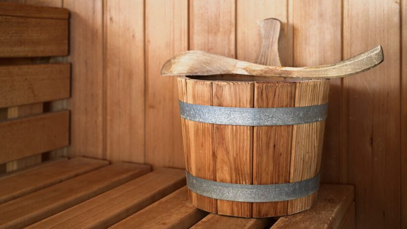 Sauna bucket in the sanarium.